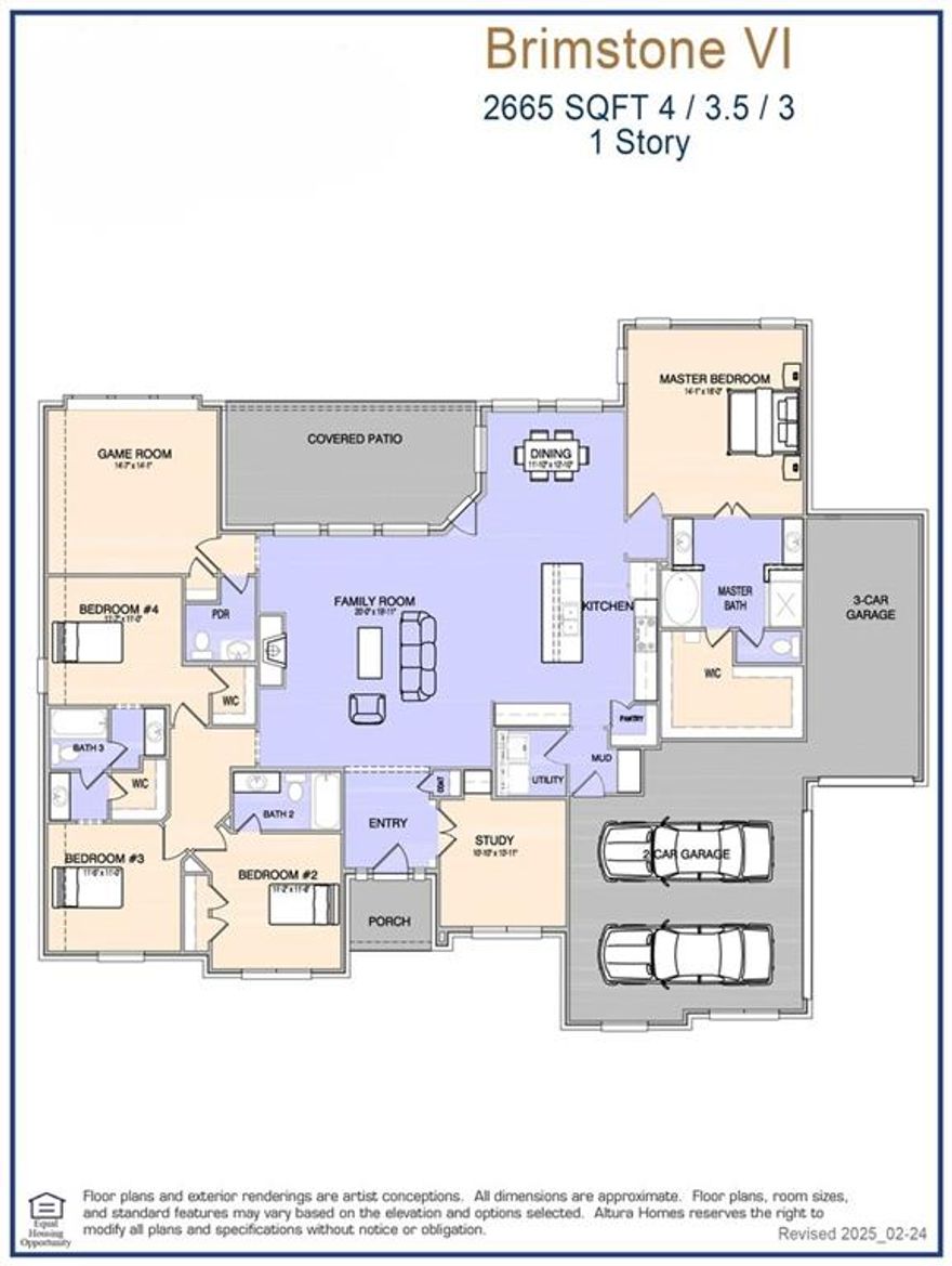 MLS# 20986946 - Built by Altura Homes - Ready Now! ~ The Brimstone 6 floor plan is a stunning single-story home offering 2,665 square feet of refined living space on an one-acre lot. Featuring 4 bedrooms and 3.5 well-appointed bathrooms, this residence is designed for modern comfort and convenience. The heart of the home is the expansive kitchen, boasting a large island and a spacious nook that opens seamlessly to the living room—perfect for entertaining and family gatherings. Enjoy the luxury of a primary suite with a separate shower, garden tub, and a custom closet tailored to your needs. Additional highlights include a versatile game room, a private study, and a 3-car garage. Thoughtful upgrades such as a tankless water heater, garage door openers, full gutters, and a sprinkler system are all included. This home combines elegance, functionality, and comfort, making it the ideal retreat for everyone. Welcome to your new sanctuary!