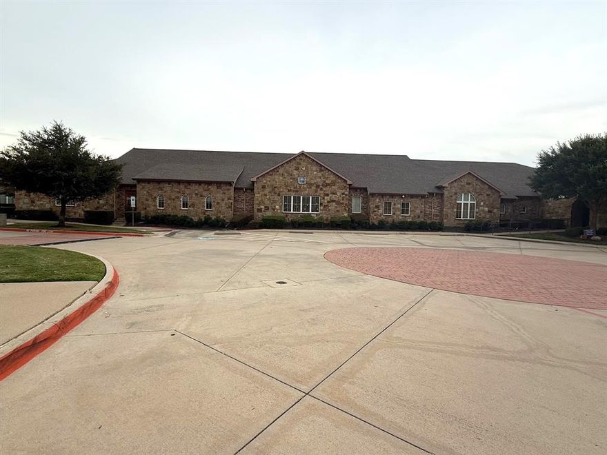 Former Preschool building located in the fast growing area of Trophy Club. 15,726 sqft building built in 2011.
14 Classrooms, Commercial Kitchen, Indoor Gym, Teachers Lounge, Office & large Playground. Ample parking spaces.
Located in a large Commercial Condominium complex with multiple Offices.
Commercial General zoning allowing multiple uses for the building.
Very close to the Fidelity & Charles Schwab Corporate offices.
Building can also be leased at $28 per sqft + NNN.
