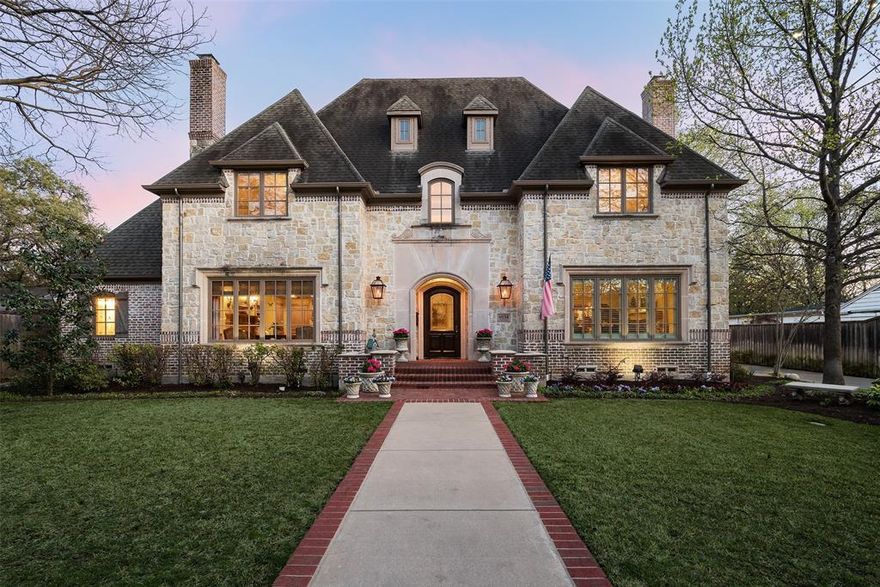 6034 Park Lane is a French architectural masterpiece located on one of the most coveted streets in Preston Hollow.  The entry sweeping staircase is flanked by a handsome library with coffered ceiling, bookcases, fireplace, and a living room with fireplace opening to a formal dining room.  The den features vaulted ceiling, FP, wet bar, and a wall of windows looking out to the back covered patio. Den opens to the breakfast room and full amenity kitchen & island. First floor primary has large sitting area, private access to the backyard, dual sinks, separate shower and tub, and huge walk-in closet.  The first floor also features an additional guest suite. The second floor offers game room & three additional bedrooms all with ensuite bathrooms. Backyard features a covered patio with fireplace overlooking the pool & spa.