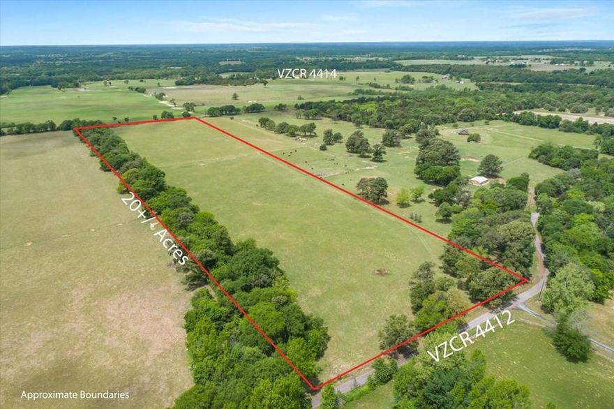 Amazing 20 MOL Acres to be surveyed from larger tract in the much sought after Van ISD! Open pasture with beautiful scattered trees at the front and bordering one boundary. Good grass. Nice road frontage. Completely fenced.