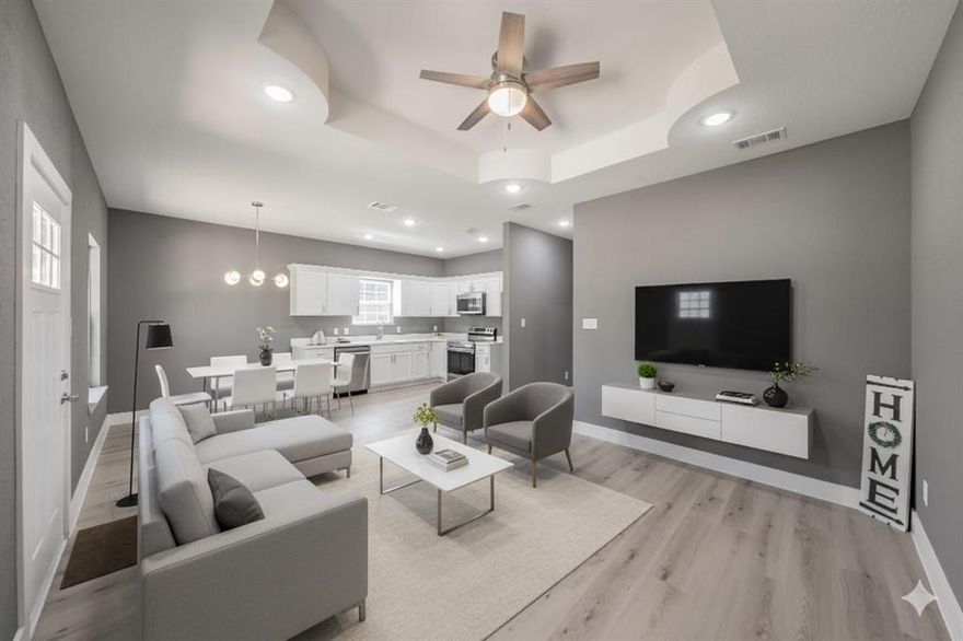 Welcome to 412 Matthew St in Hillsboro, TX — a beautifully built new construction home that combines modern comfort with timeless design. This 3-bedroom, 2-bathroom home features an inviting open-concept layout, perfect for entertaining or relaxing with family. Step into the spacious living and dining area filled with natural light and accented by neutral tones that complement any style. The modern kitchen is outfitted with stainless steel appliances, sleek countertops, and crisp white cabinetry, offering both functionality and elegance. The home includes a dedicated laundry room, 1-car garage, and ample storage space throughout. Each bedroom is comfortably sized, while the bathrooms feature stylish finishes and marble-look tile for a touch of luxury. Enjoy outdoor living in the large backyard, ideal for family gatherings, playtime, or weekend barbecues. Conveniently located in a quiet Hillsboro neighborhood with easy access to local shops, schools, and I-35.