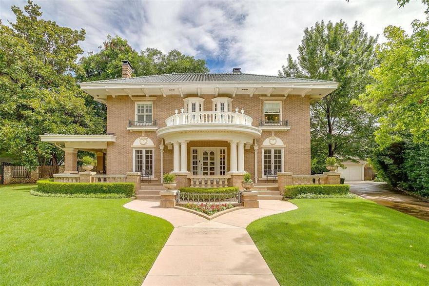 One of Berkeley’s most exceptional homes tucked at the end of a cul-de-sac is arguably one of the most attractive homes in all of Fort Worth! Original architecture is outstanding with wood windows, extensive cast stone detail, a green Ludowici tiled roof (underlayment replaced in 2017) all contributing to stunning curb appeal. Taken to the studs (2011) with extensive restoration: Kitchen boasts a 5 burner dual-fuel Lacanche French range, stainless Bosch dishwasher, warming drawer, paneled Thermador frig freezer + nearby a dry bar with wine frig. The kitchen opens on 2 sides to a large, private backyard. Multiple outdoor open air patios extends the hospitality space. Built in gas fire pit. Expansive primary suite on the 2nd floor. The primary suite is large enough to include a sitting space and a large bathroom with marble is equally beautiful & functional.  Great soaking tub, double sinks, makeup vanity space, separate toilet room, walk-in shower, large closet with drawer stacks, shoe racks... Two other 2nd floor bedrooms share a bathroom that offers a tub and walk-in shower. The 3rd floor offers a room + living space that functions as a 4th bedroom with an ensuite full bath & closet. The room could be easily enclosed. Currently a landing with built-in bunks on the 3rd floor offers additional sleeping space. The backyard is private & expansive. Mature Pecan trees, large Magnolia, Crepe Myrtles, Red Oaks, Redbud trees...yard is outlined in stone + wood fencing. Green house (149 sqft) with restored glass, 4 car tandem garage (757 sqft) + above garage an old apartment could be restored for more guest space (392 sqft). Favorite features include the driveway curving to disappear as you approach garage, interior wood french doors with beveled glass, an arched glass entry door, restored yet historic style push button light switches. Large utility room by back door with WD closet, desk, mudroom storage. 2nd living (the original dining room) is used as a study & music room.