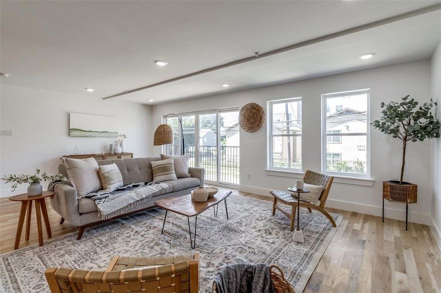 Introducing a stunning new construction in the heart of East Dallas that effortlessly blends energy efficiency with modern luxury and unbeatable location. This thoughtfully designed home features a private rooftop patio with panoramic skyline views, premium energy-efficient windows, and an upper-level entertainment space complete with a sleek wet bar—perfect for hosting guests or relaxing under the stars. Step inside to an inviting open-concept layout where crisp white cabinetry, elegant white quartz countertops, and top-of-the-line stainless steel appliances make the kitchen a true showpiece. White oak hardwood floors and a soft, neutral color palette create a warm and welcoming ambiance throughout. The serene master suite is a true retreat, featuring large windows, a cozy sitting area, and a Juliet balcony that brings in natural light and fresh air. The spa-inspired master bath is equally impressive, with custom dual vanities and a luxurious multifunction shower system. Ascend to the fourth floor and discover a dedicated entertainment lounge complete with a wet bar and access to a rooftop terrace with breathtaking views of the Dallas skyline—ideal for both indoor and outdoor entertaining. Located just minutes from Dallas’ top dining, shopping, and entertainment hotspots, this home offers the perfect balance of style, function, and location. 9 units available—call now for portfolio pricing.