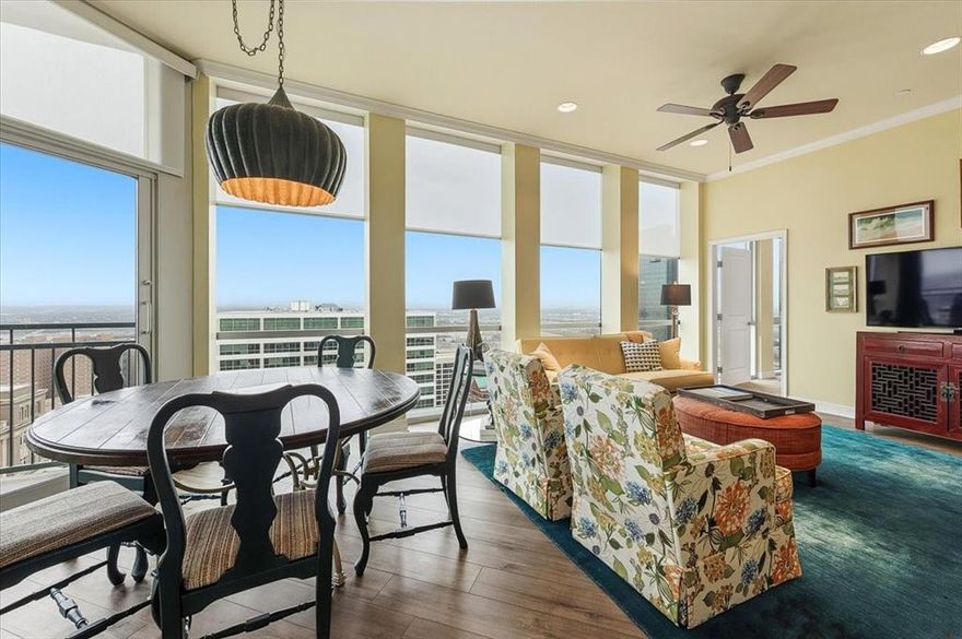 Professionally designed 2-bedroom, 2.5-bath condominium located in The Tower in Downtown Fort Worth, offering sophisticated urban living with high-end finishes and thoughtful upgrades throughout. The open-concept floor plan is enhanced by durable vinyl plank flooring and abundant natural light, creating a bright and inviting atmosphere.

The kitchen is well-appointed with premium Viking gas range and oven, dishwasher, and a separate pantry for added storage. Custom closet systems throughout the home provide exceptional organization and functionality.

A versatile study or den featuring a built-in desk offers the perfect space for a home office or can easily serve as a guest room. Laundry hookups accommodate either full-size or stackable washer and dryer units. Both bedrooms feature private en-suite bathrooms, complemented by a convenient half bath for guests.

The unit includes two deeded, reserved parking spaces and is available fully furnished, with the exception of select small art pieces and personal décor. Furnishings include queen beds in both bedrooms and a queen-size sleeper sofa in the study or den.

Residents enjoy access to premium building amenities, including a 24-hour concierge, resort-style pool and spa, fitness center, community room, outdoor grilling area, fire pit, and dog park. Additional storage units are available for lease within the building.

Ideally situated in Downtown Fort Worth, the property offers convenient access to dining, entertainment, and cultural destinations.

Information deemed reliable but not guaranteed. Buyer and buyer’s agent to verify all information.