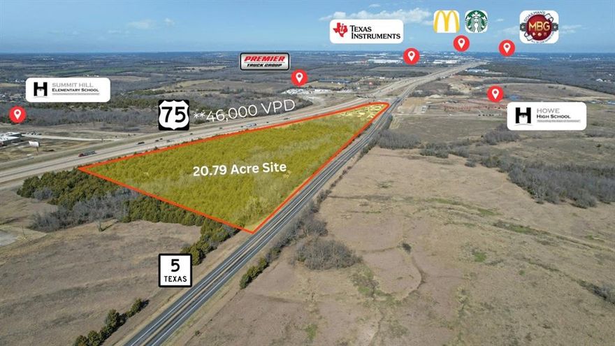 Seize this prime investment opportunity at 1415 N Collins Freeway, strategically positioned near Texas Instruments’ groundbreaking $30 billion semiconductor campus—one of the largest economic developments in North Texas. With production set to begin as early as 2025, this massive project is bringing an influx of jobs, driving demand for commercial, multi-family, and mixed-use developments. This property offers exceptional visibility with Highway 75 and Highway 5 frontage, surrounded by rapid residential expansion, including Shepherd Place’s 531-acre development with 937 single-family homes and 2,120 multifamily units. With booming growth in Howe, Van Alstyne, and South Sherman, this is a rare chance to capitalize on a surging market—secure your stake in Sherman’s future today!