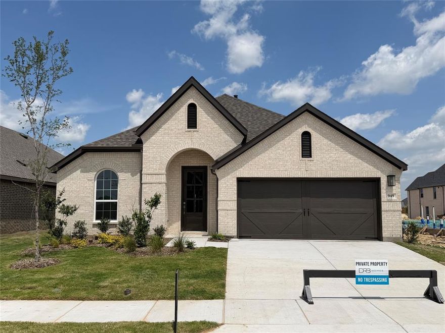 The Laurel floor plan spans an impressive 2,016 square feet of meticulously crafted living space, defined by its expansive, open areas that are perfectly suited for both social gatherings and everyday family life. This single-story home is characterized by a bright, open-concept design. The kitchen is a culinary enthusiast's paradise, featuring abundant storage options, ample countertop space for meal preparation, high-quality stainless steel appliances, and a spacious island that serves as a focal point for dining and entertaining, seamlessly integrating with the adjoining casual dining area and great room. The owner's bathroom is designed with a dual-sink vanity that enhances convenience, a separate shower for added luxury, a generous garden tub ideal for relaxation, and a large private closet equipped with three levels of rods for organized storage of clothing and accessories. Additionally, two well-proportioned bedrooms provide practical access to a full bathroom and a linen closet, assuring comfort and accessibility for family members and guests alike. Those who work from home have a private study at the back of the home. This home features a covered patio, allowing residents to fully enjoy outdoor living spaces while providing shelter and shade. Wildflower Ranch is a newly established master-planned community strategically located within the highly sought-after Northwest Independent School District, known for its exceptional educational opportunities. The community is set to offer a wide array of amenities designed to promote a vibrant lifestyle, including a resort-style lazy river for relaxation, a state-of-the-art amenity center for social events, well-maintained playgrounds for children, scenic walking trails for outdoor activities, and an onsite elementary school, ultimately fostering a sense of belonging and active community engagement.