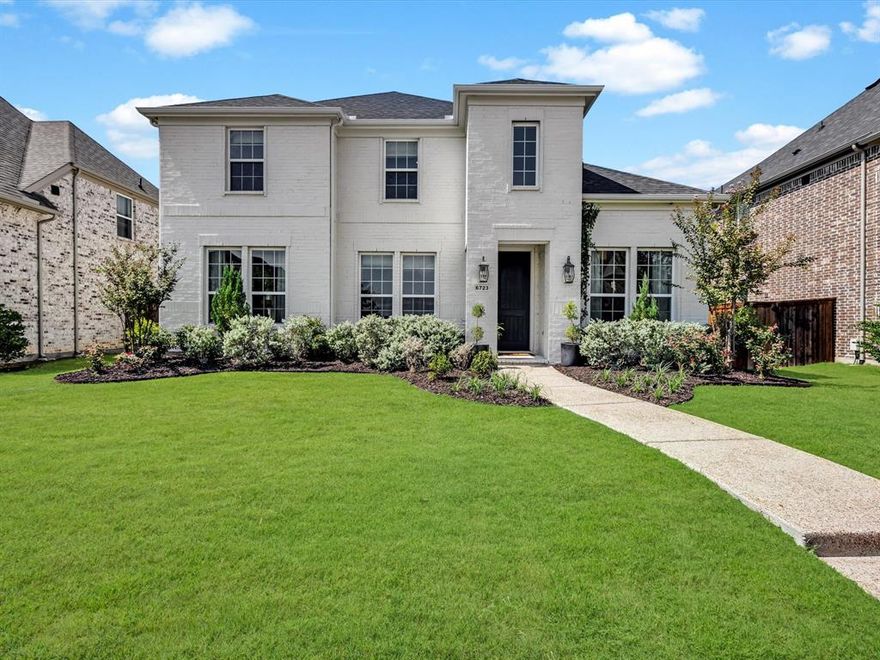 INCREDIBLE PRICE FOR EDGESTONE AT LEGACY!!
Designer-Owned, EAST-facing 4-bedroom, 3-bath home with study, media and game room offers the perfect blend of style and function in one of Frisco’s most desirable communities. Every detail has been thoughtfully curated, from designer wallpaper and custom window treatments to sophisticated paint selections and elegant lighting creating a home that is both refined and inviting. Walls of windows flood the open layout with natural light, while the chef’s kitchen features white quartz countertops, brass fixtures, a 5-burner gas cooktop, and a walk-in pantry. The oversized owner’s suite is a true retreat with a luxurious en-suite bath, large closet and separate vanities.  The private guest suite with full bath is conveniently located downstairs. Upstairs, two additional bedrooms share a full bath alongside a media room and versatile playroom. The backyard is designed for easy living with turf, a covered patio, and an electric gate for added privacy. Just steps from the elementary school and within acclaimed Frisco ISD, this is a rare opportunity to own a designer-inspired residence in the luxury Frisco community of Edgestone at Legacy.