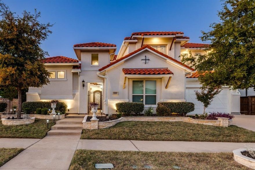 Step into an extraordinary blend of luxury and functionality in this meticulously designed Frisco residence. From the striking iron entry door to the stone wall and gated privacy on both sides of the yard, every detail exudes sophistication and security. The home features soaring wood-beamed ceilings that flow through the living room, kitchen, and game room, perfectly complementing the expansive 12 foot sliders that create seamless indoor-outdoor living. Entertain in style with a private theatre equipped with surround sound and HEOS app control, while a pool table and 100 inch screen with equipment convey with an acceptable offer. Culinary enthusiasts will love the gourmet kitchen with Electrolux appliances, double ovens, and a butler’s pantry, alongside a laundry for added convenience. The primary suite offers his and her closets, electronic shades, and direct access to the backyard through a private half bath door. Additional highlights include a mother in law suite with kitchenette, a remote patio screen on the covered porch, central vacuum upstairs and downstairs, and epoxy garage flooring. Plantation shutters are featured throughout the home. This home seamlessly blends elegant design, modern technology, and functional spaces, creating a truly exceptional living experience for discerning buyers.