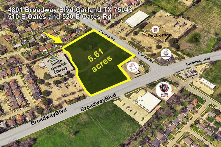 SELLER FINANCING AVAILABLE! Come Build a Strip center, Convenience Store, Day Care, Veterinarian, Dental, Church, Senior Living, Medical, etc. This is a Great location for any Commercial Business wanting a Busy Location that fronts both Broadway & East Oates. There are 3 parcels next to the Library and Post Office and you are Centrally Located. The 3 parcels are 4801 Broadway Blvd (5.2486 acres), 510 E Oates Rd (.1764) and 520 E Oates Rd (.1920 acres). No Car washes. Survey is Available in transaction desk.