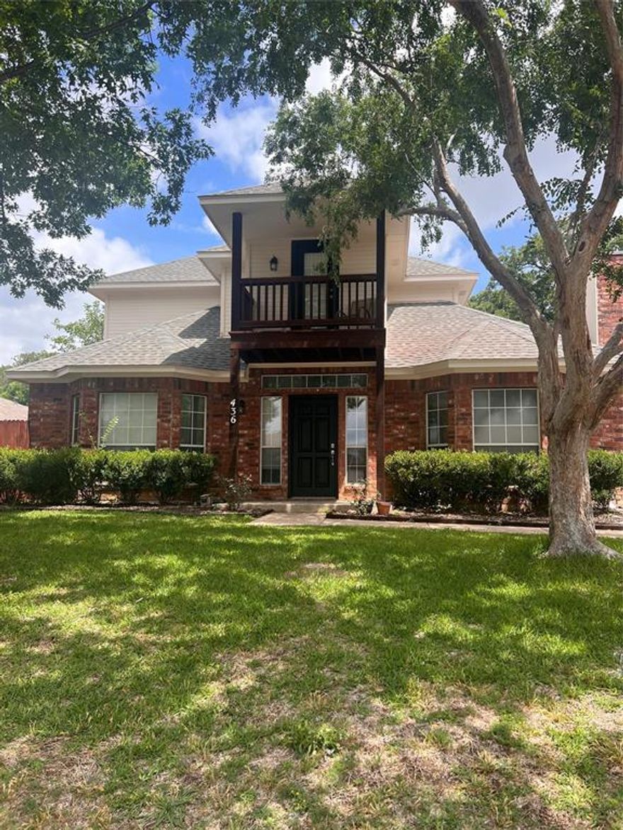 SHORT TERM RENTAL AVAILABLE.  MONTHLY OR TO MEET YOUR NEEDS.  Could be a perfect time for building your new home. This two story duplex, front unit, 2 bedrooms 2.5 bath, 2 living areas, and an office.  One bedroom, bath, living area, and the office is upstairs with large linen closet and attic access and a balcony.  All appliances included.  Close to both TWU and UNT.   Large Primary Bedroom and walk-in closet downstairs.  Newer floors, blinds, and paint throughout.  All landscaping included.