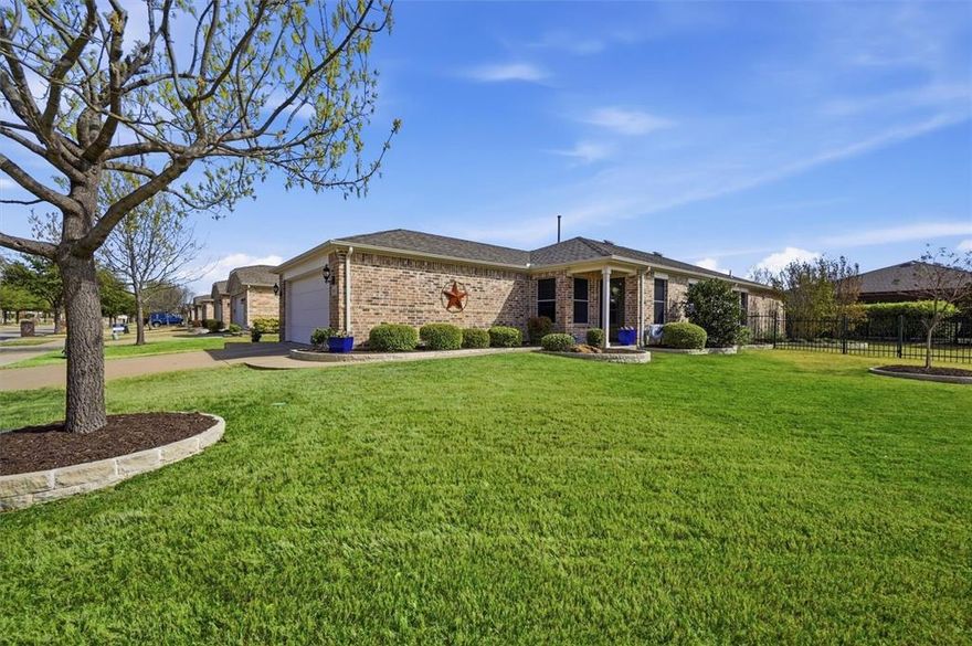 Situated on a premium, rare oversized lot in the highly sought-after 55+ community of Frisco Lakes, this beautifully maintained home offers the perfect blend of comfort, space, and lifestyle. Step outside to a landscaped backyard designed for possibility—featuring an extended covered patio, massive side yard, and endless opportunities to garden, entertain, or create your dream outdoor retreat. A sliding screen door enhances seamless indoor-outdoor living. Inside, you’ll find a bright, open layout with a tray ceiling in the living room and a large private office ideal for working from home. The kitchen is both functional and inviting, complete with white painted cabinetry, abundant counter space, a breakfast bar, and stainless steel appliances. A custom dry bar with a built-in wine fridge offers a stylish and functional space for entertaining. The oversized primary suite is a true retreat with its own tray ceiling, generous space, dual sinks, and a huge walk-in closet. Additional features include plantation shutters with solar screens for energy efficiency, epoxy garage flooring, and overhead storage racks. Recent updates include a new HVAC system and dishwasher (2024), along with added security cameras for peace of mind. Beyond the home, enjoy resort-style living with access to three amenity centers totaling over 40,000 square feet—featuring state-of-the-art fitness centers, indoor and outdoor pools (including an Olympic-sized lap pool and beach-entry resort pool), tennis, pickleball, and bocce courts, walking tracks, and more. With over 100 clubs and social groups, this vibrant community offers endless opportunities to stay active, connected, and engaged.