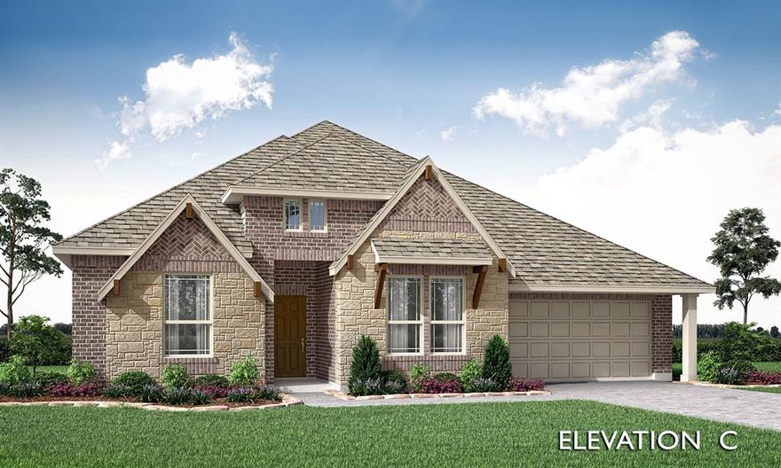 *3% towards Closing Costs! See community manager for details.* NEW! NEVER LIVED IN. July 2026 Completion. Bloomfield Homes' Caraway floor plan holding 4 bedrooms and 3 baths in a single-story that sits on a spectacular greenbelt treed homesite with picture windows showing off the view! Quiet street with a layout inside that also gives everyone in the family a quiet place. A guest suite with an attached bath sits on one side of the foyer, while two bedrooms splitting a full bath are across the way. Your Primary Suite is alone in the home's rear, sharing a back exit from the generous walk-in closet into the laundry room! The bath is a lux retreat featuring two vanities mirroring each other, inlaid tile floors, separate tub, and bench seat shower with seamless glass. Upgraded selections enhance every space like 2-inch faux wood blinds preinstalled, an 8' custom rain glass front door, fully bricked front porch, Level 5 quartz countertops in the kitchen, white granite in bathrooms, and durable RevWood floors in common areas. Stainless steel appliances are included in the kitchen, surrounded by stained Shaker cabinets and herringbone-laid backsplash. Storage abounds with a mud room, huge pantry, linen closets, and even window seats! Out back has a covered rear patio to sit back and enjoy the nature views beyond the fenced yard. Curated elevation Every Bloomfield home comes with a builder warranty, energy-efficient features, and landscaping package. Our model homes are open daily, stop in to say hi and learn more about Bloomfield!