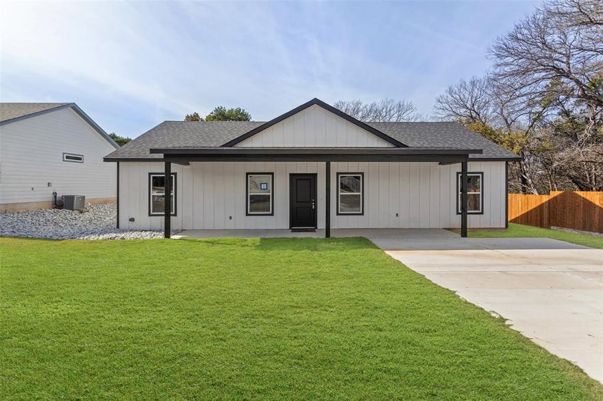 Beautiful and cozy brand new construction home completed in 2025 located in the sought after community of Fishermans Paradise in Rio Vista, Tx! Enjoy casting a line? Enjoy great fishing and quick access to Ham Creek and the Brazos River from your brand new home. Want to cook out and relax? Wander over to Ham Creek Park where you can launch the boat into the Brazos River and the mouth of Ham Creek! This home and community offer a wonderful rural and laid back lifestyle. The home details: 3 bedroom, 2 bath, 1500 square feet, and located on a very private cul de sac. Inside you will find a wide open floor plan with wonderful features. Large and open living room featuring vinyl wood flooring, ceiling fan, double pane vinyl windows, and high ceilings. Very functional kitchen with quartz countertops, super size kitchen island, ample cabinets, walk in pantry, and new appliances. Cooktop stove, dishwasher, and built in microwave. Breakfast area located just off the kitchen perfect for the family meals. Separate full size utility room with washer and dryer connections and back door access to the back yard. Large primary bedroom with a full size roomy walk in closet. Primary bathroom is to die for! Double sinks, exquisite garden soaking tub, separate oversized walk in shower, quartz countertops, and elegant cabinets. Bedrooms 2 and 3 are large and offer walk in closets with a convenient 2nd bathroom between bedrooms 2 and 3. How about the outside of this new home! Sod, concrete front facing driveway, covered front porch AND covered back patio! Brand new aerobic septic system, coop electric, coop water, and a very private setting behind your home. A beautiful green area with a ton of trees giving you the ultimate in privacy. Top it off with a private setting near the end of a cul de sac. If you're looking for a brand new home outside the City limits yet not far from everything, a low property tax rate, and quick access to fishing and boating then here it is waiting! A must see