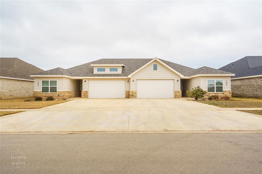 Another stylish duplex available now! Located minutes from Dyess Air Force Base, this 3 bedroom, 2 bath duplex comes complete with LVP flooring throughout, decorative lighting and plumbing fixtures, and a neutral color palette. The vaulted ceiling, natural light and open floor plan create a large and welcoming living space. The kitchen is stylish and functional, including stainless steel appliances, quartz countertops and a large pantry.  Within the split bedroom layout, you'll find a primary bedroom that is ensuite including a stand alone shower, and an ample walk in closet with plenty of built ins. Outside, a large, covered patio looks over a fenced yard, perfect for entertaining or relaxing. Biweekly yard maintenance included! Come check it out!
