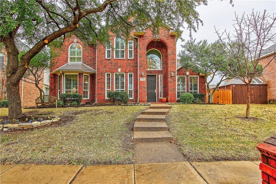 Gorgeous, 2-story, 5 bedroom home in the West Plano neighborhood of Russell Creek! Pretty drive up to this well landscaped home! Inside are 5 bedrooms, 3.1 baths plus a study! Kitchen is open and updated with granite, white cabinets, updated backsplash and gas cooktop! Fresh paint and wood floors throughout first floor!  Private master with updated master bath! Pretty yard out back with covered patio!  Master planned community with pools, tennis, and more! Top notch Plano schools!