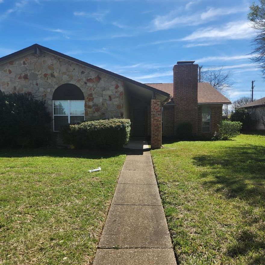 Welcome Home!! Established and quiet neighborhood. Charming 3 bed 2 bath brick home on a corner lot with a pool in the back. Walk into a large living room and enjoy the WBFP and open-concept into dining room and breakfast nook. Spacious kitchen with granite countertops and large window over sink looking onto backyard patio. Refrigerater conveys with the property. Large Primary Suite with fresh paint, new lighting and walk-in closet. Two large bedrooms and an updated bathroom to share! Ceiling fans throughout! Come take a look, you will not be disappointed.