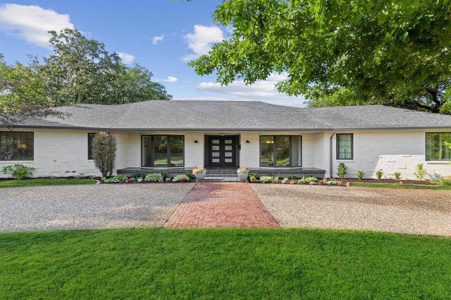 Hard to find one-story ranch in Royal Northaven neighborhood, the private school corridor. On .54 acres, remodeled in 2012, this 4 bedroom 4.5 baths has new windows, hardwoods through out. & move in ready. Enter the foyer to the formal living & dining room. Open concept kitchen overlooks the large family room with dinning area.  Kitchen has gas stove, double ovens, built in microwave, 2 sinks, large island & walk in pantry. Home is perfect  for entertaining, the back room (game room) has full scale bar with a granite bar top, sink & wine fridge. Glass doors line the back & open completely to backyard, let outside in. Spacious primary room is welcoming and spa-like primary bath remodeled in 2017, includes double walk in closets. Office next to the primary, with built in desk, perfect to work from home. Three bedrooms finish out house, bathrooms remodeled in 2020 & 2021. Outside  pool, fire-pit and green space. House has an inviting circle drive & separate driveway to the 2 car garage.