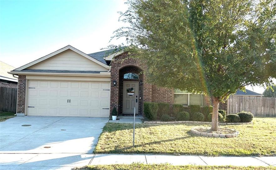 Don't miss this wonderful home!  Situated on a large corner lot, this home has 4 bedrooms and 2 bathrooms.  The kitchen, eating area, and living room are all open giving you plenty of space to entertain. The living area overlooks the backyard giving lots of natural lighting. The beautiful kitchen has granite countertops, stainless appliances, and plenty of storage. The island includes a breakfast bar for extra eating room. The primary bedroom is large with an attached private bathroom and nice walk-in closet. Three other secondary bedrooms are separate from the primary bedroom. New carpeting has been installed in the living area and the primary bedroom. A BONUS...this home includes a Nest thermostat, a Ring door bell, and an Alexa Dot on the patio! The 2 car garage offers attic access and several storage items for extra organization. The backyard...let's talk about this big backyard!  It has room for pets, a play set, and a family BBQ!! All this and a city park just down the street!