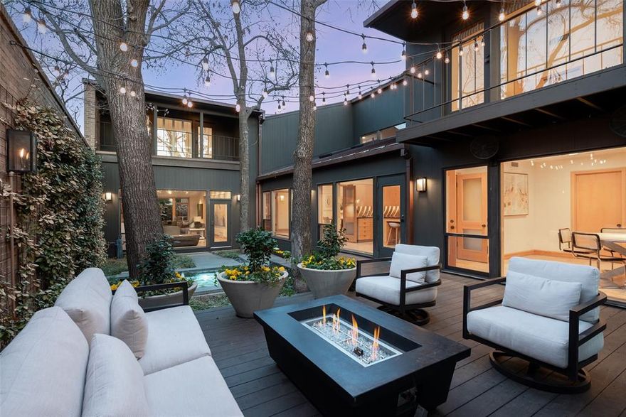 Designed by acclaimed architect Bill Booziotis in the late 1970s, this architecturally significant residence offers timeless sophistication, exceptional privacy, and gallery-style living. Ideal for art collectors, the home features museum-quality lighting, expansive display walls, and abundant natural light. Floor-to-ceiling windows anchor the grand living room and extend through the dining area and hallway, while a custom sculptural iron fence enhances privacy with striking architectural presence. All four bedrooms are upstairs, including a primary suite with dual baths and balcony access overlooking a serene private courtyard with seating and an in-ground water feature. A secondary bedroom also opens to a balcony. A richly  appointed den with built-ins and wet bar adds flexibility for entertaining. The kitchen includes recently replaced appliances, and the sunlit breakfast room can serve as a fifth bedroom, office, or studio with adjacent full bath. Additional highlights include architectural lighting, a three-car garage with EV outlet, a heated and cooled dedicated gym, and a 60 kW whole-home generator. Located at 12 Royal Way in a private, limited-access enclave with community pool and tennis court, offering convenient access to the Dallas North Tollway, Love Field, and premier shopping and dining.

Seller has two options-proposals to add an elevator.