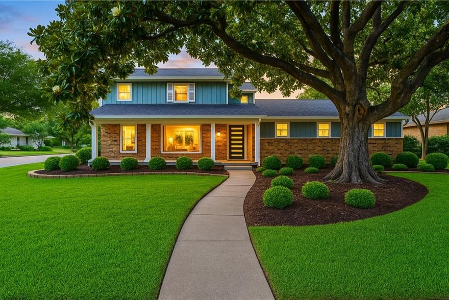 Tucked away in the highly desirable Lochwood Estates neighborhood of East Dallas, this beautifully updated home blends sleek design with practical elegance. It’s a perfect retreat for both lively entertaining and cozy moments at home. The curb appeal is outstanding—you’ll be welcomed by a large blooming magnolia tree, a tall pine, and a charming wraparound front porch. It’s the ideal perch for morning coffee or evening cocktails,
waving to neighbors as they stroll by with kids and pets. Step into your new lifestyle—upgraded and updated with magazine-worthy interiors, modern technology for today’s living, and expansive living spaces with walls of windows overlooking the pool. There’s plenty of room for family and friends. The kitchen and living areas are everything you’ve been looking for: open, airy, filled with natural light, and designed with multiple gathering
spaces. Furnishings are available for purchase if you fall in love with it all. Situated on a spacious corner lot, the home offers a fenced yard for privacy and security, an automated driveway gate, a fire pit, an exterior workshop or studio, beautiful stone accents, and of course—a pool for summer fun. The primary suite is on the main level and features dual bathrooms, dual closets, and a spa-like experience you have to see to believe.
Upstairs, you’ll find three additional bedrooms sharing a full bath. One of these rooms is large enough to serve as a second primary in-law suite, or a huge playroom. Storage is plentiful, with generous closets, attic space, an oversized garage, and the additional workshop or studio. Tech upgrades include Ecobee smart thermostats, automated window treatments and a robotic pool cleaner. Beyond the home, enjoy all that Lochwood Park has
to offer just a short walk away. This 12-acre park includes basketball and tennis-pickleball courts, a covered playground, picnic areas, and scenic walking trails along Dixon Branch Creek—perfect for outdoor recreation.