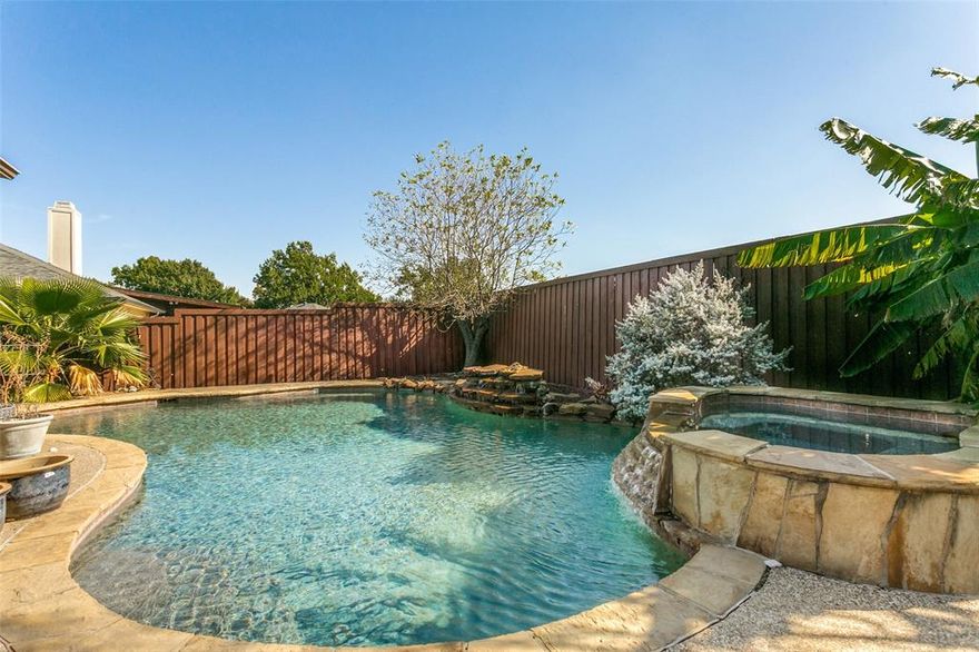 Fantastic opportunity to own an updated house with an incredible backyard Oasis located in the heart of Coppell. This 3 bed 2 bath home features an open floor plan with a wet bar, large living room and dining area and a chefs kitchen. The kitchen features a beamed ceiling, commercial grade viking cooktop and double oven and stainless steel appliances. The backyard contains a large pool with water features, a covered patio, and a private yard. There is an attached two car garage with rear alley access.