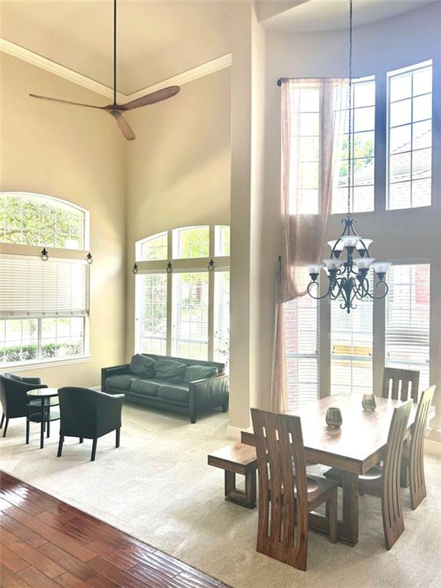 This charming property with a cozy Fireplace, open floor plan with office in a exceptional area of Frisco. Thoughtfully designed interiors are bathed in natural light, featuring soaring ceilings and a extra expansive living area including formal dinning room, loft family room up stairs. The gourmet kitchen blends functionality and luxury. Large master bedroom and master bathroom. Pool and spa back yard with parking for three cars.