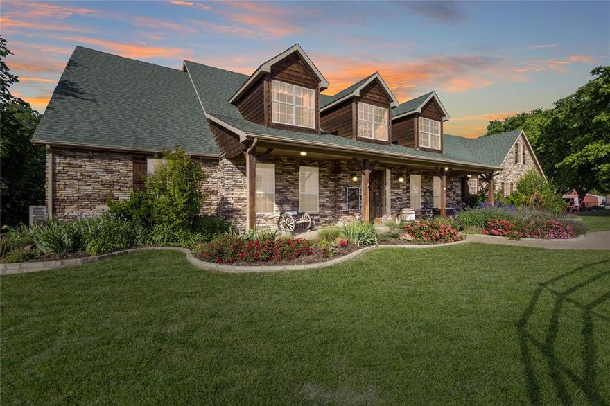 Stunning Country Estate! Rolling 30 acres is fenced & cross fenced surrounding main house. Limestone bottom creek runs through the north side of the property. Over 5600 sf main house with in ground diving pool, party pavilion & irrigation system. Property includes 4 stall barn with electricity and water, larger barn has 4 exterior stalls with ability to create 4 more additional indoors, 60x40 workshop, 40x35 storage and separate 2 bedroom apartment or worker housing, arena & round pen for training. Main house is country living at its finest: large Kitchen w island & abundance of cabinets, granite counters & large pantry. Kitchen flows to the family room w vaulted ceilings & rustic beams. Idyllic back porch for listening to nature! 1st floor primary bedroom has fireplace, spacious ensuite bath w steam shower & door to back porch. Large upstairs bedrooms including 2nd owners retreat w own exit off the balcony & private ensuite. 50 miles from downtown Dallas!