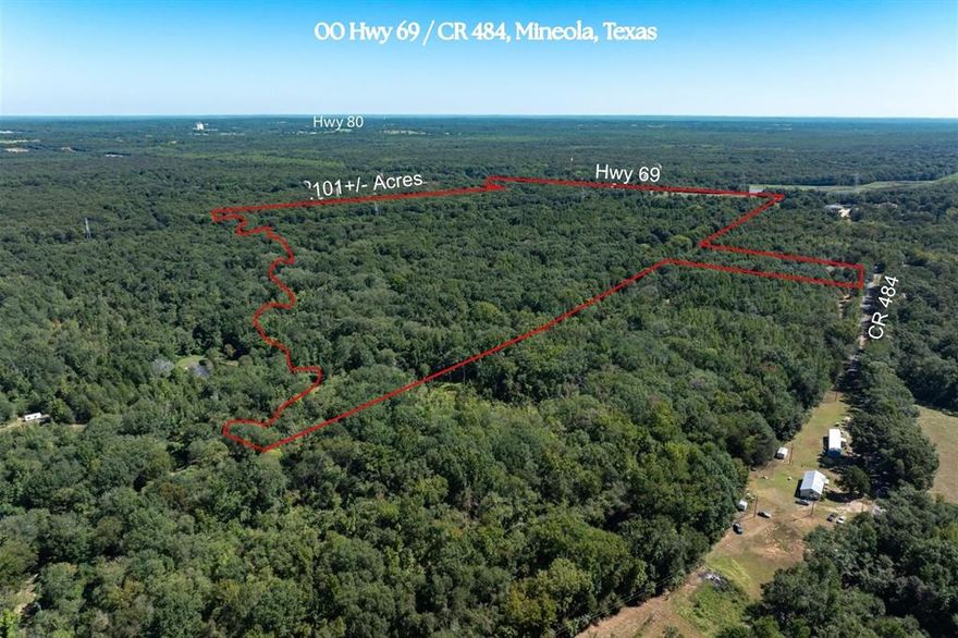 NO known restrictions + Dual Road Frontage in LINDALE ISD!
A rare East Texas opportunity you don’t want to miss! Welcome to this exceptional 125± acre property located in the highly desirable Lindale ISD—offering unlimited potential for development, investment, hunting or personal use. Whether you're looking to build a dream home, create a multi-generational estate, start an RV park, add mini storage, expand your agricultural operations, or establish a commercial venture—this property has it all. Enjoy premium visibility and access with frontage on both Hwy 69 and CR 484, multiple pipe entrances, 3 water wells, on-site electricity, mature hardwood trees, beautiful gently rolling terrain, creek frontage, massive whitetail, and loads of wildlife. Perfectly positioned between Mineola and Lindale, this location offers convenience without sacrificing privacy, and is ideal for future development or business use. With flexible options starting at 24± acres and expanding up to 125± acres, the possibilities here are as big as Texas. Whether you're dreaming of rural living, a hunting retreat, ranch land, or a vibrant community project—this is the canvas to bring it all to life.
-Just 8 minutes to Lindale
-6 minutes to Mineola
-20 minutes to Tyler
-1 hour 15 minutes to Dallas
Secure your slice of East Texas paradise—opportunities like this in Lindale ISD are few and far between!