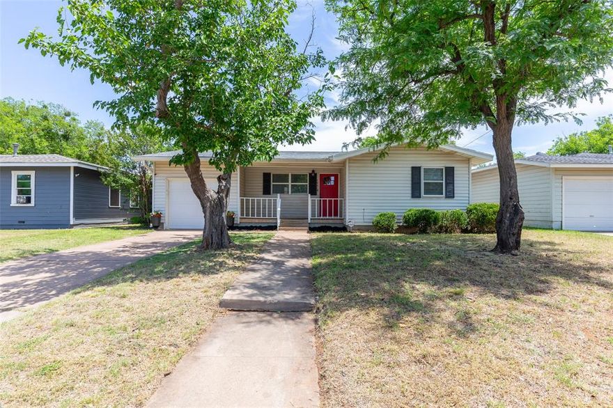 Beautifully maintained and full of character, this charming 3-bedroom, 1-bath home offers the perfect blend of timeless appeal, modern improvements, and an unbeatable central Abilene location. Featuring original hardwood floors, spacious bedrooms, and an inviting layout that lives much larger than expected, this home is designed for comfort, functionality, and everyday living. Recent upgrades include a NEW ROOF in 2024, new flooring in dining & kitchen, new ceiling fans, fresh exterior trim paint, new front door, new back door, electrical improvements, and a professionally serviced HVAC system ready for the Texas summer.
The oversized 1-car garage, abundant storage, and large eat-in kitchen with pantry add everyday convenience, while the spacious covered porches in front & back create the perfect setting for relaxing mornings, entertaining guests, or enjoying the expansive backyard with endless potential for gardening, play, pets, constructing or creating your very own oasis. Conveniently located near universities, shopping, dining, schools, and everything Abilene has to offer, this move-in ready property is an exceptional opportunity for buyers, investors, or anyone searching for charm, value, and location all in one package. Dont let this one slip away - call today before its too late!