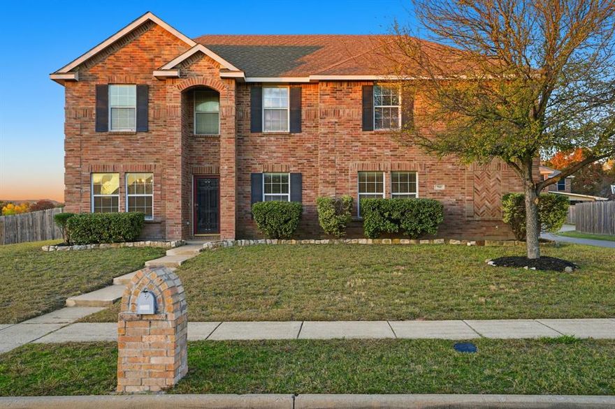 Welcome to this well-maintained two-story home in the established Hickory Creek Estates community of Red Oak. This inviting residence offers a functional layout with multiple living and dining areas, creating flexible space for everyday living and entertaining. The kitchen provides generous cabinet storage, updated appliances, and an open connection to the main living area. All bedrooms are thoughtfully positioned upstairs for added privacy, including a spacious primary suite with a comfortable bath layout. The home also features a covered front porch, a fenced backyard ideal for outdoor enjoyment, and an attached two-car garage. Conveniently located near schools, shopping, dining, and major commuting routes, this property offers both comfort and accessibility in a desirable neighborhood setting.