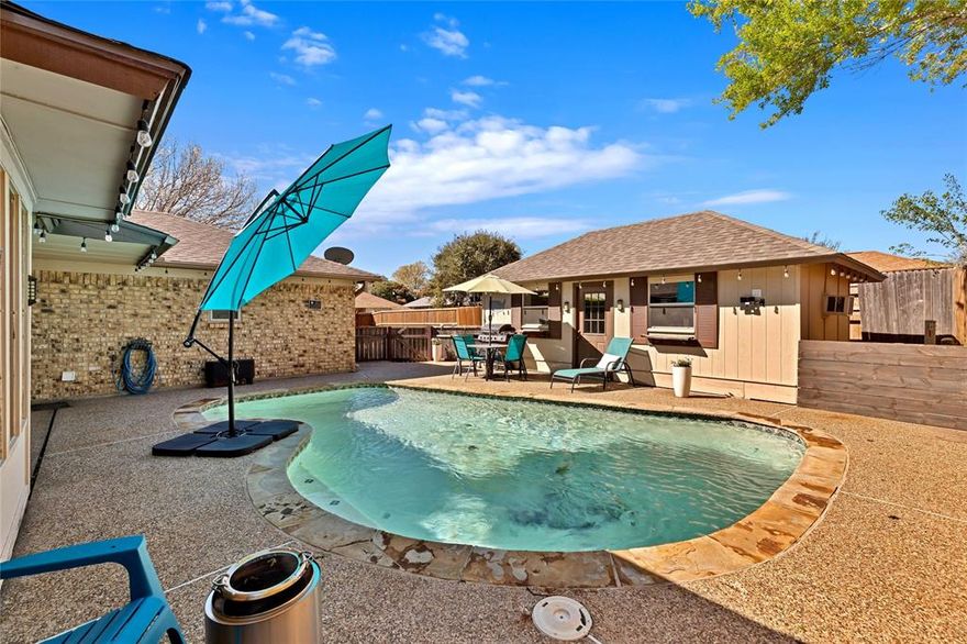 Single story home sitting on an oversized corner lot with a sparkling pool and no HOA in Bedford. Unique layout features large primary bedroom, 2 spacious living areas with see through fireplace plus an office, 2 dining areas and 3 car garage. Imagine living minutes away from Generations Park, about 3 miles from the soon to open HEB Grocery, close proximity to schools, shopping and dining. Easy access to 183, Blvd 26 and DFW Airport. If you've been looking for a one story home in Bedford with space to entertain, a pool to cool off in during the hot Texas summers, no HOA and a 3 car garage ... this might be the one!