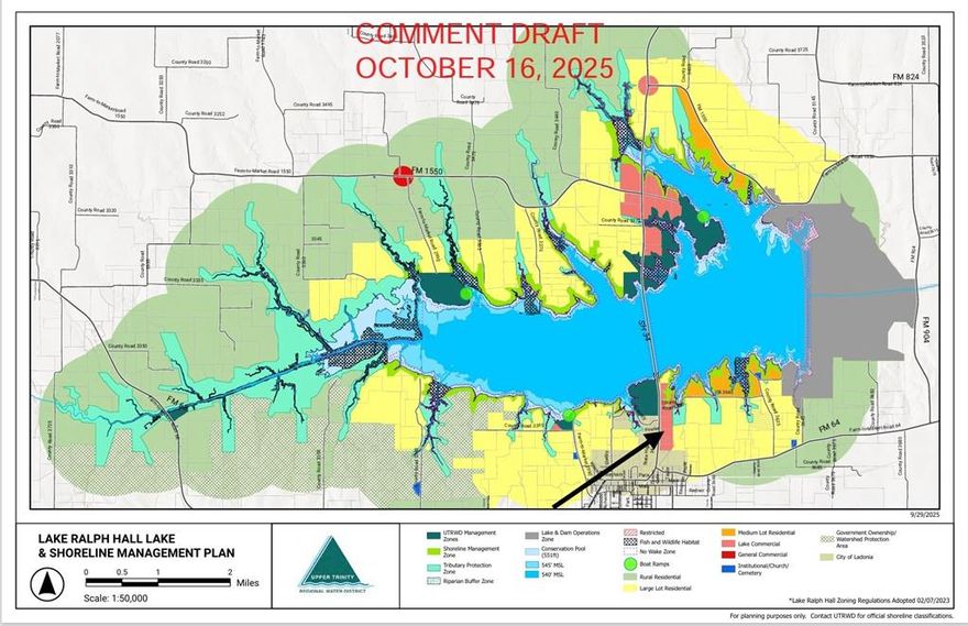 Property proposed zoning is Lake Commercial with potential Lake access from the back, almost 600 feet frontage on Hwy 34, good for any kind of business or lake mix properties. No zoning Restrictions, probably last Property with proper access before future bridge over Lake Ralph Hall entrance on Hwy 34. The new bridge over Lake Ralph Hall isn't just for motorized vehicles, visitors will be able to directly stroll over the lake using the bridge's 10-foot pedestrian walkway, the walkway will connect to the lake's administration facility, visitor center and other trails in the Ladonia area for activities like hiking and bicycling. Draft of Upper Trinity Water District of Lake Ralph Hall and Lake & Shoreline Management Plan from Oct 16, 2025, can be found on: Google or
www.co.fannin.tx.us or www.lakeralphhall.com or www.utrwd.com
Lake commercial (1 Acre Min. Lots)