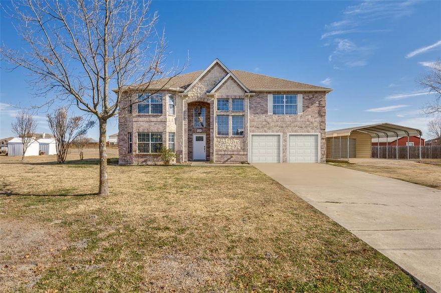 Discover your dream home on home on 1 acre with no HOA! This two-story home is far enough away from the city to be quiet but close enough to be convenient to shopping and restaurants. Thoughtfully designed 5-bedroom, 3.1-bathroom perfectly blends comfort and functionality. Open floor plan & abundance of natural light, this home invites relaxation and entertainment in every corner. Upon entering, you'll find a seamless flow from the inviting living area to the dining space and kitchen, with ample cabinetry, a large island, and stainless-steel appliances. The primary suite, located on the main floor, offers a serene retreat with an en-suite bath, complete with dual vanities, walk-in shower, soaking tub, & a spacious walk-in closet. Venture upstairs to explore four additional well-appointed bedrooms, ensuring ample space for all your needs. The versatile game room provides endless possibilities for recreation or relaxation, making it the perfect spot for movie nights or family gatherings. New carpet installed Dec. 2025. Outside, enjoy a huge backyard with a 20x30 workshop, ideal for projects or storage, and a 24x20 carport enhancing the practicality of this property. 
With its blend of style, space, and practicality, this home offers a unique opportunity to enjoy comfortable living in a peaceful neighborhood. Whether hosting gatherings or seeking a quiet retreat, this residence is poised to cater to your every need, providing an extraordinary living experience that embodies the essence of home. Come see today!