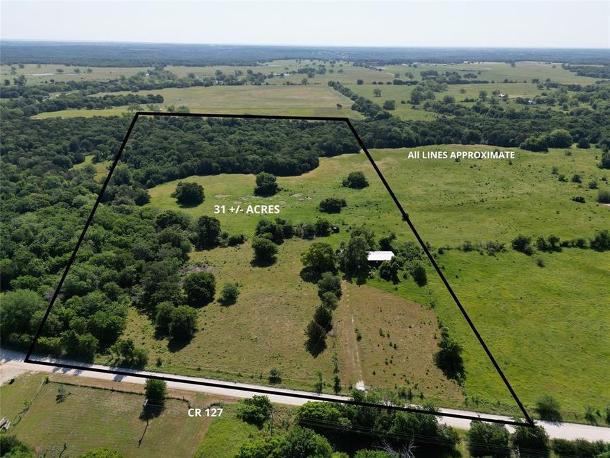 Approximately 31 beautiful, acres near the Red River in Whitesboro, TX. Access property from CR 127.  Property includes a water well, covered RV storage, and has electricity on site. A creek runs along the back of the property. Great for hunting! Land is currently Ag Exempt. East side of property is heavily treed.

Information deemed reliable but not guaranteed.  Buyer and buyer's agent to verify that all information contained herein is accurate.