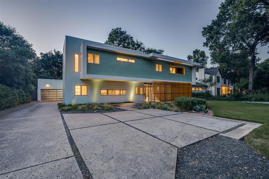 Featured in D Magazine as one of Dallas’ most beautiful homes, this striking modern estate embodies sophistication and style. Perfectly situated in coveted “Big” Forest Hills—just steps from White Rock Lake—this architectural masterpiece sits on a lush 0.60-acre lot surrounded by towering trees and exceptional curb appeal. Originally designed as an architect’s personal retreat, the residence artfully balances sleek contemporary design with timeless comfort. Inside, soaring ceilings and walls of glass bathe the open living spaces in natural light while framing serene views of the landscaped grounds. Rich hardwoods flow throughout, and multiple balconies, breezeways, and an inviting swimming pool blur the line between indoors and out, creating the ultimate setting for both relaxation and entertaining. The 4-bed, 4-bath layout is as functional as it is stylish, with dual laundry rooms, a unique rainwater catchment system, and an oversized two-car garage with front-to-alley drive-through access—ideal for trailers, RVs, or boats.  Moments from the Dallas Arboretum and the lake’s trails, this rare Forest Hills gem offers a lifestyle of beauty, privacy, and convenience that few homes can match. Don’t miss the chance to experience this one-of-a-kind property—open Sunday 1–3pm.