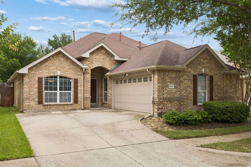 Beautifully designed 3 bedroom, 2 bath home with a flexible layout and desirable community amenities! All bedrooms are conveniently located on the first floor, with a spacious upstairs game room that is perfect for a pool table, playroom, media room or your own private retreat. 
This beautiful home features a formal dining room as well as a separate breakfast area. The kitchen has granite countertops, under cabinet lighting, stainless steel appliances, pantry and breakfast area that flows seamlessly into the family room. Roomy family room has a fireplace with gas logs, windows with backyard view and plenty of room for your favorite oversized furnishings! The layout is ideal for everyday living as well as entertaining. The primary suite is thoughtfully separated from the secondary bedrooms and includes a luxurious ensuite bath with dual vanities, a soaking tub, oversized shower, and a generously sized walk-in closet with ample storage. New carpet was just installed in primary bedroom April 2026...this is the only room in the house with carpet! The 2 secondary bedrooms are located in their own hallway both with premium flooring and ceiling fans. Laundry room has built in cabinets to help keep it neat and organized. Step outside to the private backyard that offers an extended patio, porch swing, and storage shed. This charming yard is perfect for relaxing or hosting gatherings. Smart home upgrades include a Nest doorbell and Nest thermostats as well as a Yale digital deadbolt lock. Conveniently located within walking distance to community pools and parks. Situated in highly sought after Frisco ISD! Walk to Ogle Elementary school less than 2 blocks away! Residents enjoy access to community amenities including two pools, walking trails, and playgrounds. A perfect blend of comfort, function, and location! This home checks all the boxes! Ready to move into!