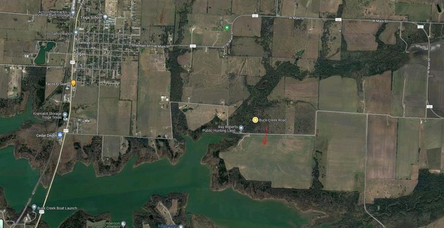 ATTENTION DEVELOPERS & INVESTORS! This exceptional 117-acre tract in the highly desirable town of Tioga, TX, offers a rare opportunity for residential development in one of North Texas’ fastest-growing regions. Positioned on the shores of Lake Ray Roberts, this property provides scenic views and endless potential for a premier master-planned community or luxury estate homes.

Strategic Location & Accessibility:
-Frontage on Buck Creek Rd for convenient access
-Minutes from major thoroughfares: FM 121, Hwy 377, Preston Rd, and the Future Dallas North Toll Road
-Seamless connectivity to the DFW Metroplex, making it an attractive choice for commuters

Investment Highlights:
- Rare Large Acreage – Hard to find in the Tioga area!
- AG-Exempt – Lower carrying costs while you plan development
- Proximity to Denton County – One of Texas' fastest-growing regions
- Surging Demand – The North Texas market continues to expand, increasing land values and investment potential

Endless Development Possibilities:
Perfect for residential developers, investors, or visionaries, this property could be transformed into a high-end residential community, equestrian estates, or a mixed-use development. The surrounding area's rapid growth and strong demand for new housing make this a prime acquisition.

Don’t miss out on this one-of-a-kind opportunity to shape the future of Tioga, TX! Contact us today for more details and a private tour