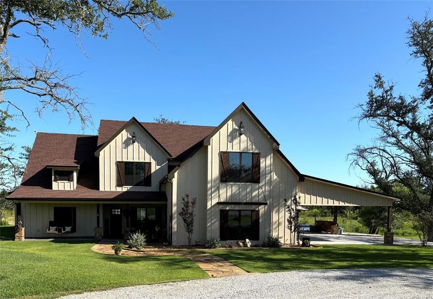 A true gem on a waterfront lot, tucked inside the exclusive Mercers Preserve. A private, wildlife rich community where peace, nature and high-end living come together beautifully! Whether you love fishing, entertaining or just soaking in the serenity, this one has it all! Three bedrooms, two baths, one half bath, see through fireplace in both living and primary bedroom. Gourmet kitchen with granite countertops, custom cabinetry and all the upgrades. Open floorplan with vinyl floors. Outdoor living is at its finest! Covered porch front and back with an outdoor fireplace and tv. Sparkling swimming pool just waiting for you. There is also an oversized two car garage plus a two-car carport. That's not all!! There's also a heated and coolest guest house or shop. All of this is nestled on a beautifully treed lot in one of Comanche's most sought-after locations. Wildlife, water access, sunsets and space. This one truly has it all!! See picture showing when the lake comes back up, the water comes right up to the back of the house.