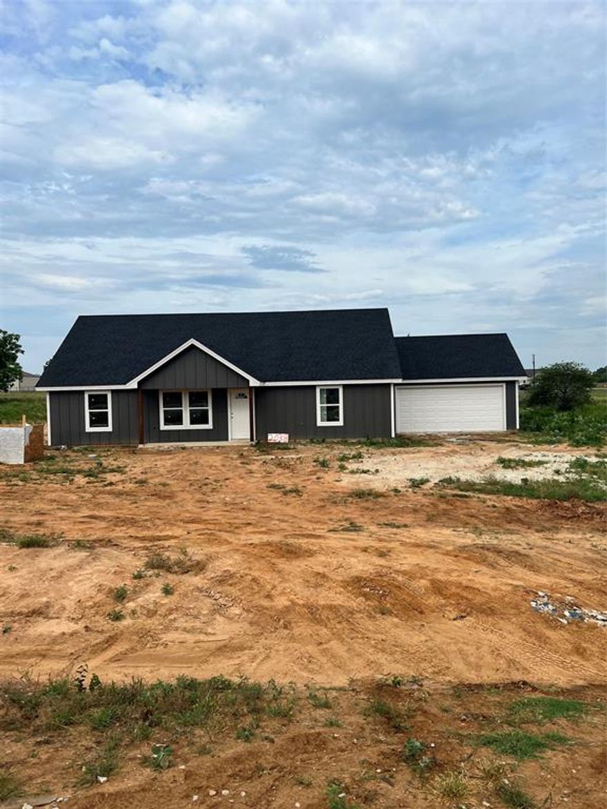 Come check this 3-bedroom 2 bath new construction home with a garage located in a new subdivision in the sought after area of Poolville, TX. Open floor plan with a split bedroom design, custom cabinets, granite countertops throughout, custom tile, carpet in bedrooms. Master bath has oversized walk in closet, with his and her sinks. Kitchen has an island along with a corner pantry, stainless steel appliances. Home has a covered back porch overlooking a large backyard. Close to schools and minutes from both Springtown and Weatherford. Photos coming soon