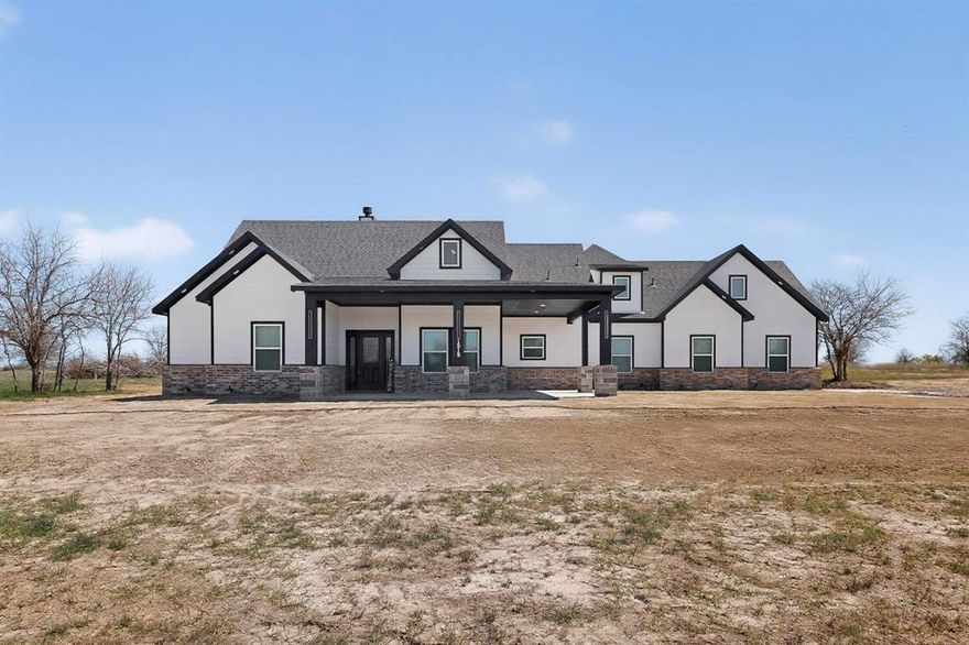 Beautiful new construction on 13+ acres in Sulphur Springs! This 4 bedroom, 3.5 bath home features an open floor plan, quartz countertops throughout the house, hardwood floors, kitchen island, and fireplace. Kitchen includes stainless steel appliances, plus gas line available for range conversion. Enjoy country living with a covered porch, 2 car garage, and no HOA. Seller is offering $5,000 in closing cost assistance to the buyer with an acceptable offer. The perfect blend of modern comfort and country charm!