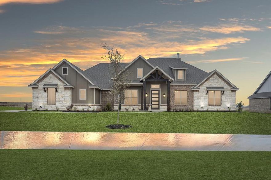 MLS# 20510925 - Built by Antares Homes - Ready Now! ~ The home's covered front porch leads to a formal study with double doors, perfect for remote work. Day-to-day life centers around the spacious, light-filled open concept of the family room, kitchen, and breakfast nook, featuring wood flooring. The impressive kitchen boasts an island, stainless steel appliances, granite countertops, and white cabinets. The covered patio extends the living space for outdoor gatherings and creating new memories. The owner’s suite offers privacy with a walk-in closet resembling a dressing room and an ensuite with a freestanding tub, walk-in shower, and double vanities for a spa-inspired feel. Four secondary bedrooms, each with walk-in closets and easy access to a full bath, provide ample space. The utility room includes a cabinet and sink, while a three-car garage offers additional vehicle storage!