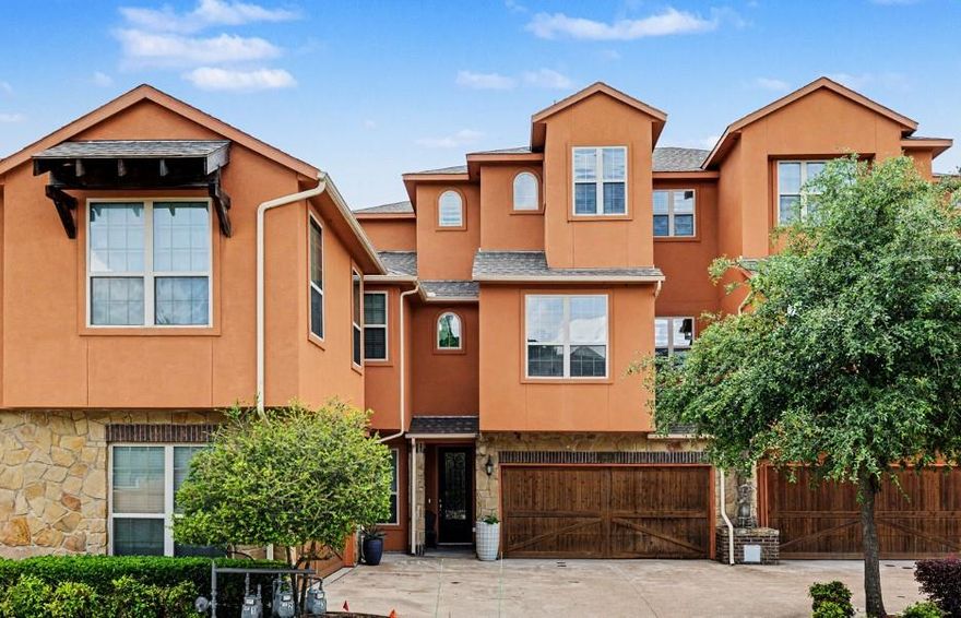 Luxurious Mediterranean-style townhome in the gated Lakeshore Village community! This spacious three-story layout offers 3 bedrooms and 3 full bathrooms—with one bedroom and bathroom conveniently located on each level for ultimate privacy. The second floor features an expansive open floor plan, a chef-inspired kitchen with quartz countertops, a large island, stainless steel appliances, and a gas range. Upgrades include new carpet, decorative lighting, soaker tub and high-end finishes throughout. Ideally located minutes from Epic Central, Grand Prairie Premium Outlets, and major highways. Low-maintenance living at its finest! Listing Agent is the property owner.