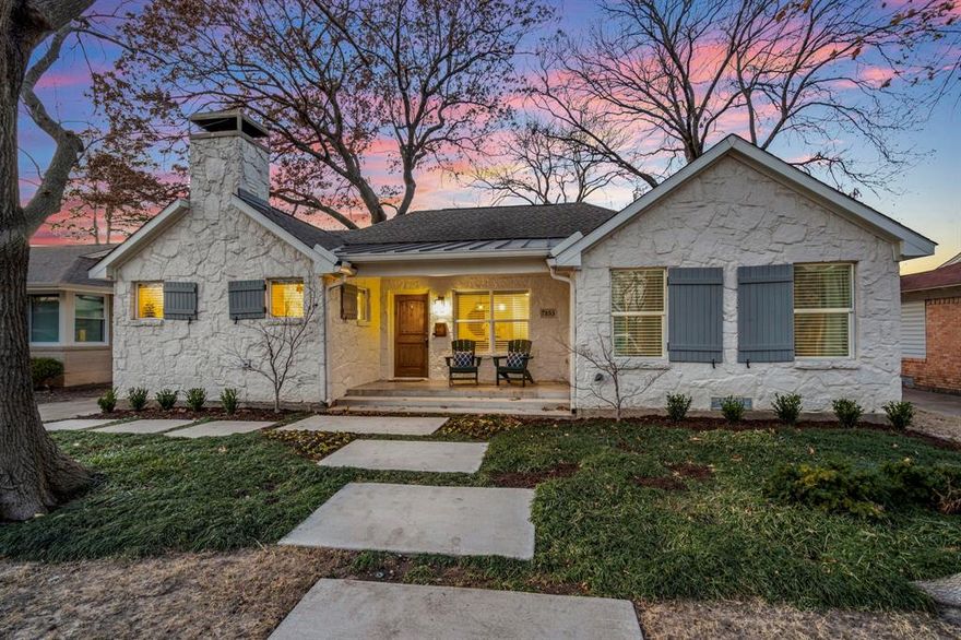 Fabulous updated Ranch home with Guest Quarters on a great street in exemplary Lakewood Elementary! Great curb appeal with mature trees and welcoming front porch. Spacious common areas with open floorpan, vaulted ceilings and gleaming hardwoods. Light-filled living room with marble surround gas fireplace and built-ins opens to dining and fully remodeled kitchen with eat-in island, quartz counters, stainless appliances, mini fridge and walk-in pantry. Oversized primary suite with large walk-in closet, French doors leading to backyard and updated bath with dual sinks. Good sized guest bedrooms and hall bath. Great big deck, turfed backyard, pavers, auto gate, 2-car garage and driveway that works well as a sport court. Amazing guest quarters over garage with additional 546 sq ft with full bath and decorative built-ins! Minutes from White Rock Lake, Hillside Village, the trail, Ridgewood Park and Splash Pad etc. Full update list in supplements!