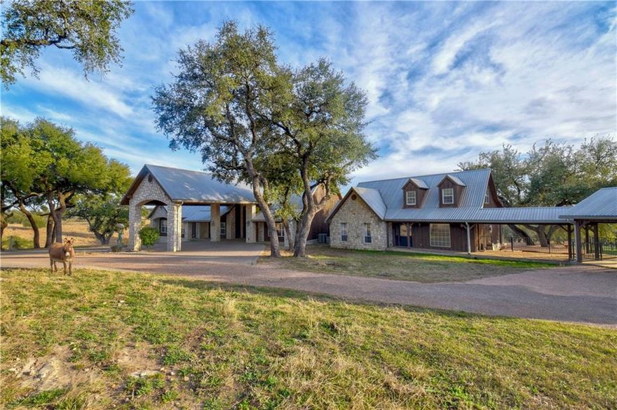 Angel Fire Ranch: Dramatic terrain: hilltops & deep draws that provide excellent watershed. Deep stock tanks. 2 have covered docks with power & boat ramps. Home: 6 BD, 4 BA, 2 HBA. Graciously sized open living area has soaring ceilings, flanked by walls of windows that let you enjoy the Hill Country views that go on and on. Multiple dining spaces. Lg. covered patio, screened porch and pool. Foreman home: 1627 SQFT 3BD, 2 BA. Very nice 6 stall barn with paved breezeway, tack & feed rooms. Covered & lighted arena. Workshop has 5 lg. bay doors, 3 phase power, office, bath & hangar. Grass landing strip for small aircraft. Ranch is home to miniature donkeys and managed herds of red stagg, whitetail deer & blackbuck.