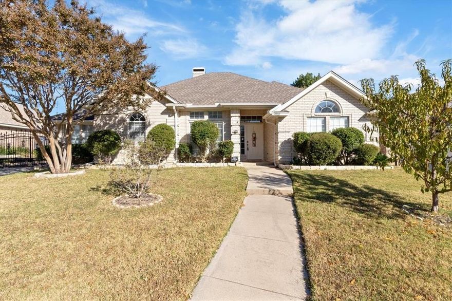 Beautifully updated 3-bedroom, 2 bath home in the heart of North Richland Hills. This move-in ready home features: Two spacious living areas – one with a wood-burning fireplace, the other with a decorative fireplace, private office, dining area, large kitchen with gas cooktop, conventional oven, microwave, and stainless-steel appliances Vaulted ceilings and abundant natural light throughout. The primary suite boasts a soaking tub, separate shower, dual sinks, and walk-in closet. Outdoors you'll enjoy a rear-entry garage with automatic privacy gate, covered patio plumbed with gas, and landscaped yard with sprinkler system, gutters and a shed. Recent updates: HVAC, water heater, roof, paint, and tough shed for extra storage. Conveniently located near top-rated schools, parks, shopping, and dining. All appliances will convey.
