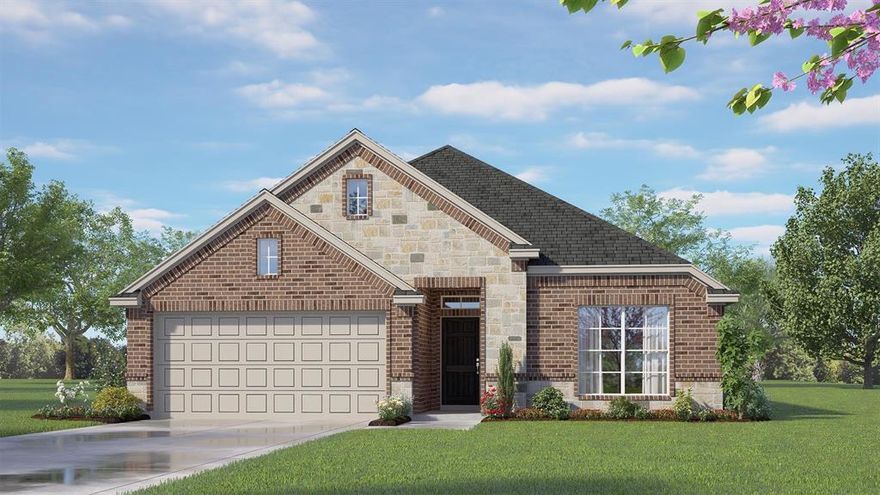 MLS#  - Built by Risewell Homes - Ready Now! ~ This thoughtfully designed single-story home in Granbury offers an open, inviting layout that blends comfort with everyday functionality. The kitchen shines with a large island and pendant lighting, flowing seamlessly into the family room where an electric fireplace creates a cozy focal point for gathering and relaxing. Tucked away for privacy, the primary suite features a spacious bath and walk-in closet, while two additional bedrooms and a full bath are positioned separately to accommodate family or guests with ease. A dedicated study adds flexibility for working from home, studying, or creative pursuits, and the extended foyer enhances the home’s welcoming feel from the moment you arrive. Enjoy easy indoor-outdoor living with a covered patio just off the main living area, along with the convenience of a utility room and a two-car garage, making this home both stylish and practical for modern living.