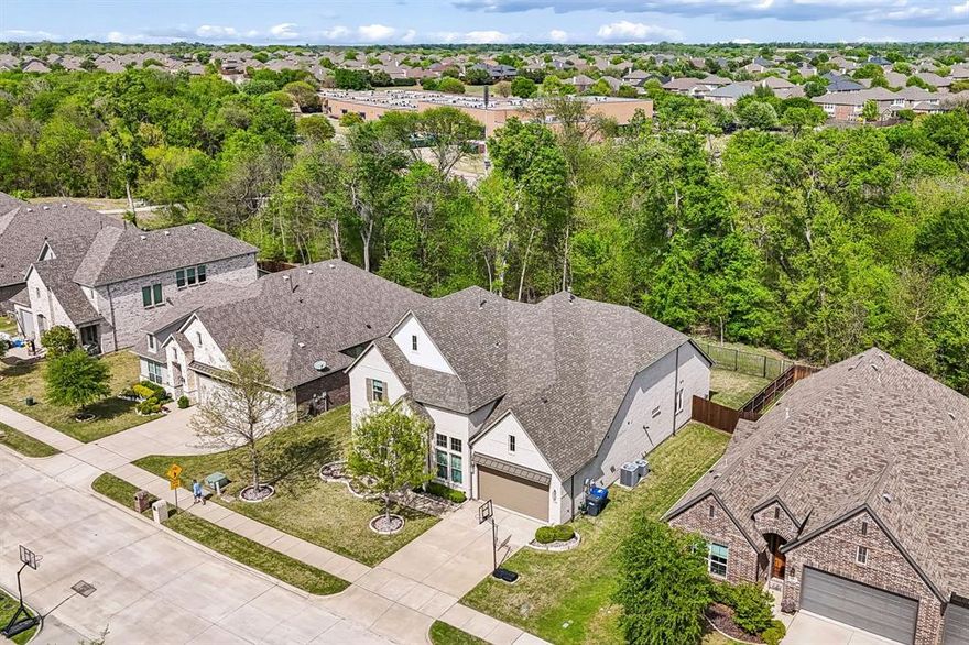 Located on a desirable greenbelt lot in The Estates of Heatherwood in PROSPER ISD, this pristinely maintained home offers an exceptional blend of space, function, and natural light. The open-concept layout is bright and inviting, featuring timeless, upgraded finishes throughout. Just off the entry, a versatile flex space works well as a home office, formal living area, or den. Two generously sized dining areas provide flexibility for both casual meals and entertaining. The kitchen serves as the heart of the home, showcasing an oversized island, quartz countertops, a Blanco farmhouse sink, abundant drawer storage, and a butler’s pantry connecting seamlessly to the formal dining room. The family room is filled with natural light from a wall of windows and anchored by a cozy gas fireplace. It offers ample space for a sectional or a variety of other seating arrangements. The primary suite is a private retreat overlooking the backyard and greenbelt. The ensuite bath includes a walk-through shower, garden soaking tub, dual vanities, and a large closet with direct access to the first-floor laundry room, which is plumbed for a sink. A secondary bedroom with its own ensuite and spacious closet is also located on the main level. Upstairs features a game room, media room, and two additional bedrooms connected by a Jack-and-Jill bath. Don't miss the three car tandem garage that provides additional storage for more than just your automobile. Step outside to an extended patio designed for entertaining and a pool-sized backyard ready for your vision. Enjoy direct access to a walking trail leading to the nearby elementary school, adding convenience to everyday living. Shopping, dining and entertainment are all nearby. With all major thoroughfares easily accessed, this home truly has it all.