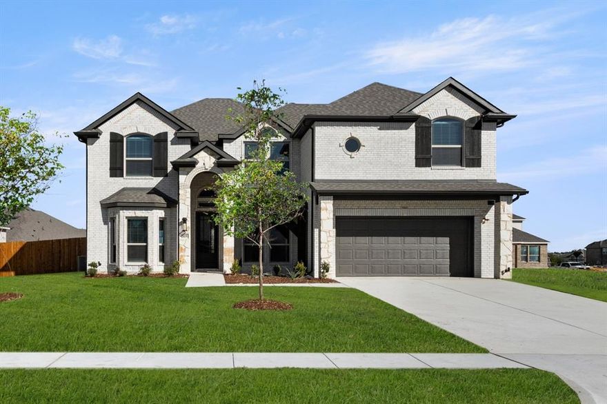 MLS# 21101226 - Built by First Texas Homes - Ready Now! ~ Discover modern elegance in this stunning 2-story home offering 3,278 sq ft, 5 spacious bedrooms, and 4 full bathrooms. The flexible downstairs study can serve as a secondary bedroom, while the upstairs media room is perfect for entertainment. Enjoy a gourmet kitchen with stainless steel appliances, custom cabinets with glass fronts, and quartz countertops. The family room features soaring 18-foot ceilings, four large windows, and a sleek electric linear fireplace, opening to a covered patio for seamless indoor-outdoor living. The primary bath boasts a freestanding tub, large shower, and quartz countertops. Complete with wood floors, plush carpeting, a 2-car garage, and fully landscaped yard with sprinklers. Don’t miss your chance—schedule your tour today!