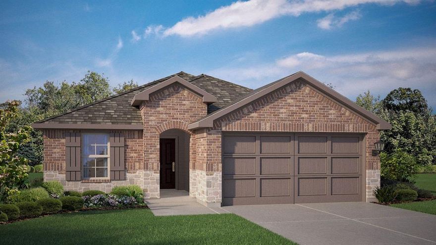New and Now selling! D.R. Horton's new fabulous Hickory Grove community in Denton and Krum ISD! Beautiful Single Story 4-2-2 Dalton floorplan-Elevation B, with an estimated Spring completion! This beautiful single-story Dalton floorplan offers 4 bedrooms, 2 bathrooms, and a 2-car garage, with an estimated early 2026 completion. The open-concept layout features a spacious family room that flows seamlessly into the dining area and a modern kitchen equipped with 36 inch upper cabinets, quartz countertops, a center island, stainless steel appliances, electric range, and a walk-in pantry. The private primary suite includes a generous walk-in closet and a bathroom with an oversized shower. Three additional bedrooms provide flexibility for guests, a home office, or hobbies. Interior highlights include quartz vanity tops with drop-in sinks in both bathrooms and luxury vinyl plank flooring in the entry, hallways, kitchen, dining, family room, utility room, and bathrooms. Built with energy-efficient features throughout, this home also includes America’s Smart Home Technology package. Exterior features include a covered front porch, covered back patio, 6-foot stained wood fence with metal posts, full sod, sprinkler system, and a complete landscape package. Hickory Grove boasts a range of amenities and future developments, including planned pools and multiple playgrounds for family fun and relaxation. Close proximity to Denton's Rayzor Ranch Marketplace for Shopping and Dining. Convenient to UNT and TWU Universities.