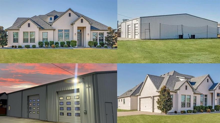 One-of-a-kind modern farmhouse, custom-built by Owens Warford, is paired with a massive climate-controlled 5,250 sqft insulated steel shop offering the perfect blend of luxury living and versatile workspace on over an acre in Van Alstyne ISD. The open floor plan features 4 bedrooms or 3 plus a study and 3 full bathrooms, extensive Luxury Vinyl Plank Flooring, rounded corners, beamed ceilings, plantation shutters, and a spacious family room with a brick fireplace and a wall of windows. The chef’s kitchen is designed to impress with a large prep island, breakfast bar, gas range, stainless steel appliances, quartz and granite counters, and a walk-in pantry. The primary suite feels like a retreat with a spa-style bath that includes a free-standing soaking tub, oversized walk-in shower, dual sinks, and direct access to the laundry room through the custom primary closet. Three generously sized secondary bedrooms provide room for everyone. Additional highlights include a mud room, tankless water heaters, solid core doors, and thoughtful farmhouse-style trim throughout. The oversized 3-car garage and extended driveway provide ample room for vehicles, trailers, and equipment. Outside, a covered patio and open yard offer space to enjoy the peaceful country setting. For those needing true storage or workspace, the commercial grade steel outbuilding built in 2022 is a standout with 5,250 square feet, full insulation, central heat and AC, 22 foot ceilings, two 14 foot garage doors, LED lighting, and a half bath, ideal for RV or boat storage, a car collection, business use, a hobby shop, or more. With no HOA, MUD, or PID and horses and chickens allowed, this property offers modern farmhouse living with room to breathe and is only 1.8 miles from Hwy 75! Popular towns like Anna, McKinney, and Frisco are easy drives.